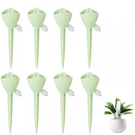 Lot de 8 arroseurs d'intérieur avec système d'arrosage réglable pour plantes en pot, plantes de jardin et fleurs d'extérieur (vert) (1/5)