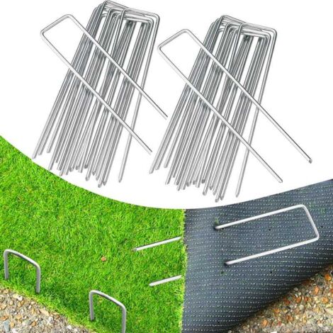 50 pièces piquets de jardin de 10 cm, agrafes de paysage galvanisées pour tissu de barrière contre les mauvaises herbes, épingles à gazon robustes (1/5)