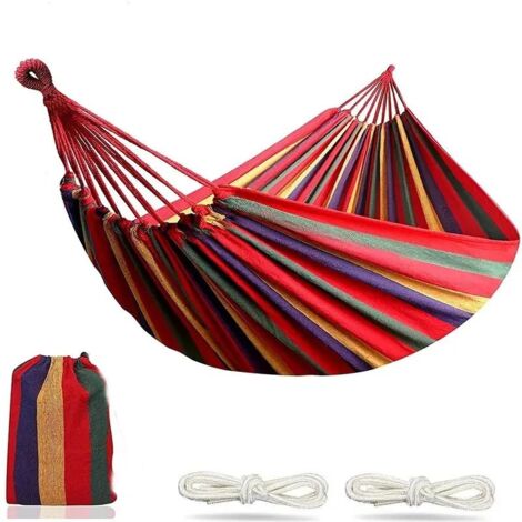 Hamac d'extérieur - Hamac de voyage portable en toile épaisse et anti-renversement à rayures - Hamac de camping - Rouge 200 x 80 cm (1/5)