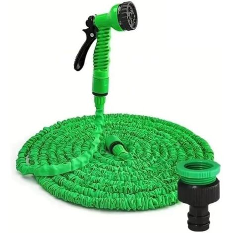 Tuyau d'arrosage extensible - avec pistolet pulvérisateur à 7 cadrans, 2 raccords femelles et connecteur de robinet fileté, vert 22,5 m (1/5)