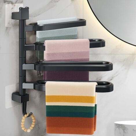 Porte-serviettes pivotant, ABS autocollant avec crochets, pour salle de bain et cuisine, quatre bras, noir (1/5)
