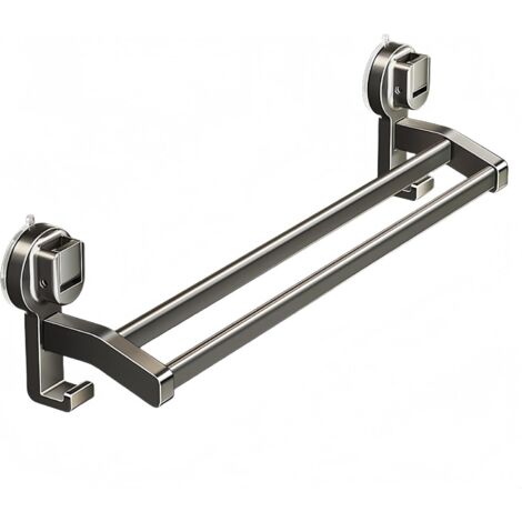 Barre porte-serviettes à ventouse, porte-serviettes de salle de bain amovible, porte-serviettes mural, double tige gris pistolet 30 cm (1/5)