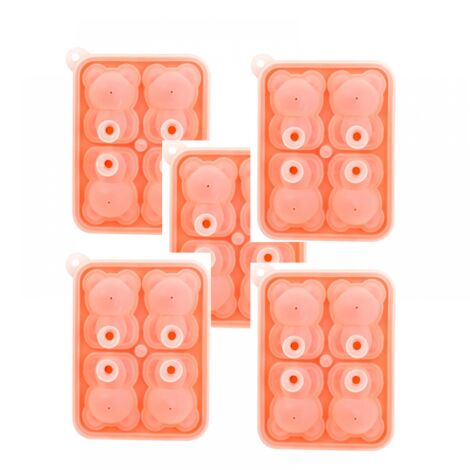 Lot de 5 moules à glaçons en silicone en forme d'ours, bacs à glaçons, outils de fabrication de glace, rose (1/4)