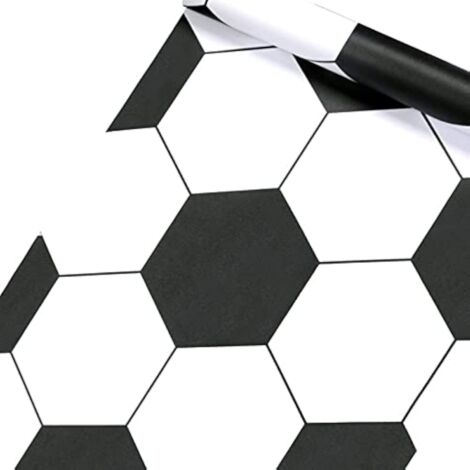 Motif hexagonal noir et blanc – Autocollant pour cuisine – Papier peint autocollant pelable pour sol – Décoration d'intérieur (1000 cm x 60 cm) (1/5)