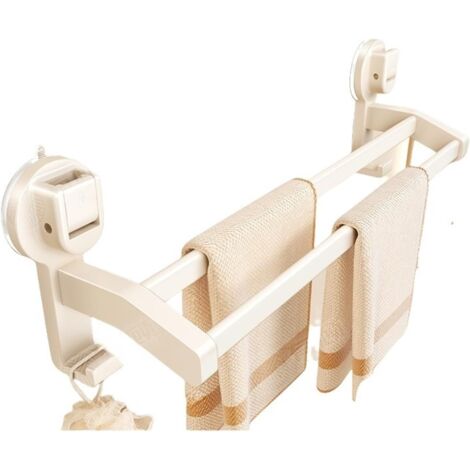 Barre porte-serviettes à ventouse, porte-serviettes de salle de bain amovible, porte-serviettes mural, double tige blanc laiteux 50 cm (1/5)