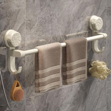 Porte-serviettes à ventouse, porte-serviettes de rangement de salle de bain sans perforation, blanc crème 50 cm (1/5)