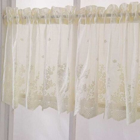 1 rideau en tulle, rideau en tulle jacquard, rideau bistrot style maison de campagne, tringle à rideau non incluse, beige (l 130 cm x H 41 cm) (1/5)