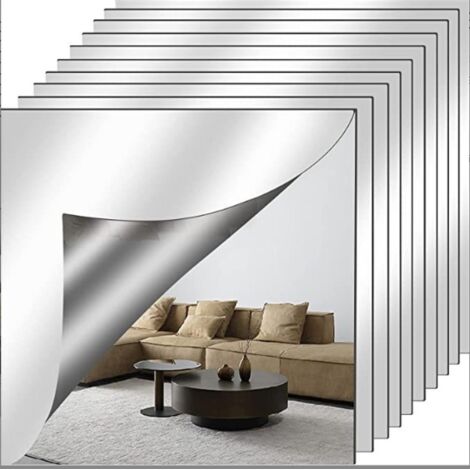 Lot de 10 miroirs adhésifs muraux en acrylique, décoration murale pour salle de bain, salon, chambre à coucher, 20 x 20 cm (1/5)