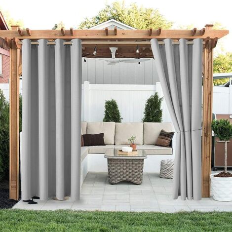 Rideaux d'extérieur imperméables, occultants, résistants à la décoloration, pour porches, gazebos, patios, gris clair, 1 feuille, 132160cm(W×L). (1/5)