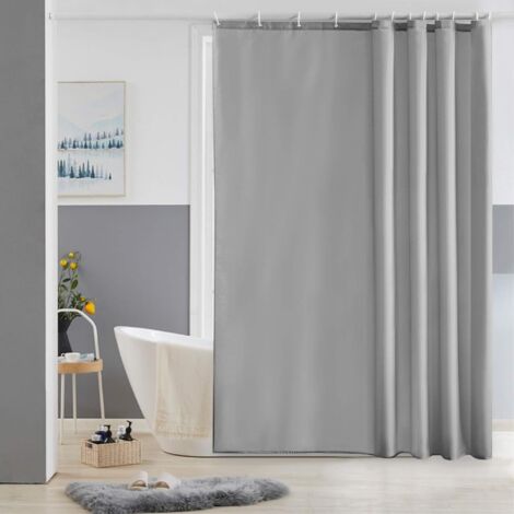 Rideau de douche imperméable, tissu polyester lavable anti-moisissure avec 9 crochets 120x200cm, gris (1/5)