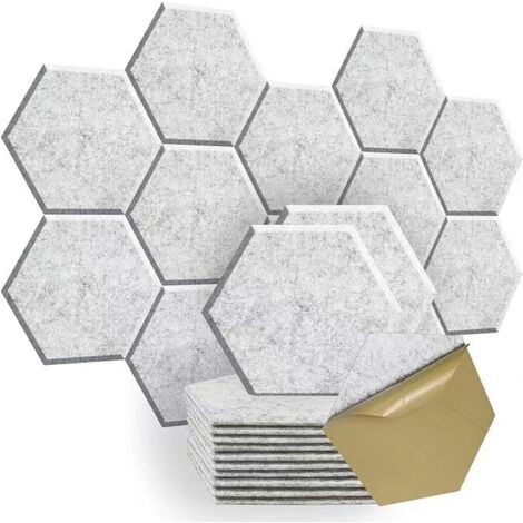 12 pièces de panneaux insonorisants autocollants, mousse insonorisante haute densité, panneaux insonorisants hexagonaux, gris argenté (1/5)