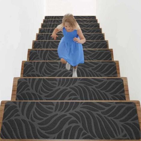 Tapis d'escalier antidérapants, avec support adhésif, adaptés aux enfants, aux personnes âgées et aux enfants, gris foncé, 10 pièces, 7620 cm (1/5)