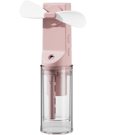 Ventilateur brumisateur portable, rechargeable, réglable sur 4 niveaux, idéal pour les voyages, le bureau et le camping (rose) (1/4)