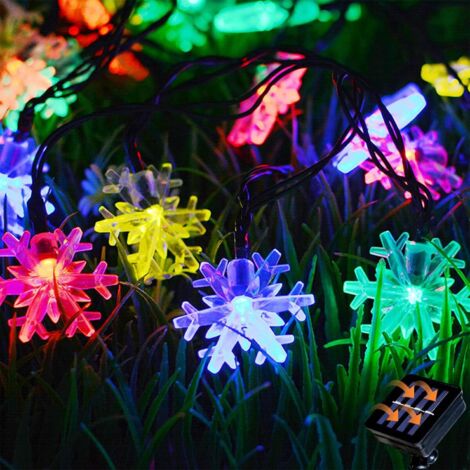 Guirlande lumineuse solaire d'extérieur flocon de neige, 8 modes, pour jardin, cour, mariage, fête, décoration (coloré, 32 m, 300 lumières) (1/5)