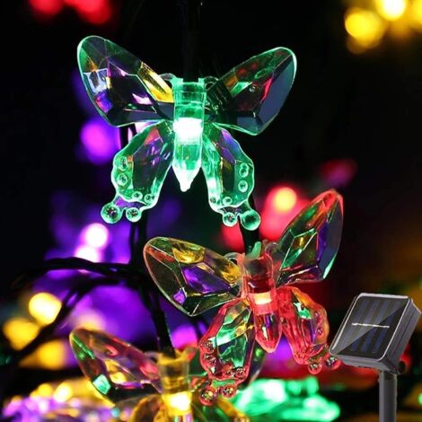 Guirlande lumineuse solaire d'extérieur à LED avec 8 modes d'éclairage pour jardin, terrasse et fête (Papillon Multicolore, 5 m/20 lumières) (1/5)