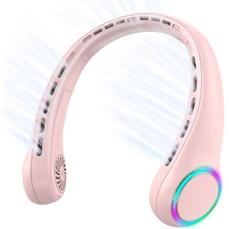 Ventilateur de cou, mini ventilateur USB, ventilateur sans lame, vent puissant et silencieux 4000 mAh 3 vitesses, rose (1/5)