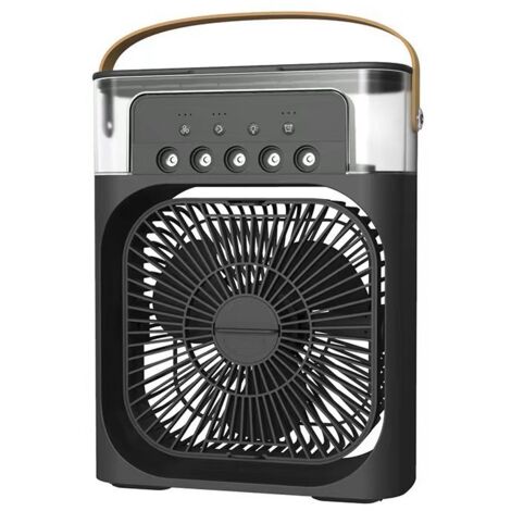 Petit refroidisseur silencieux, humidificateur portable USB 4 en 1 avec fonction de pulvérisation d'eau, lumière LED 7 couleurs, 3 vitesses (noir) (1/5)