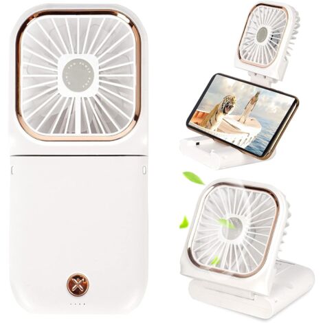 Mini ventilateur portable 5 en 1 avec batterie externe, chargement USB, 3 000 mAh, 3 vitesses réglables, tour de cou, blanc (1/5)