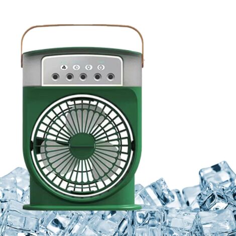 Refroidisseur d'air portable, ventilateur évaporatif avec 3 ventilateurs, mini ventilateur de table avec brumisateur et veilleuse, vert