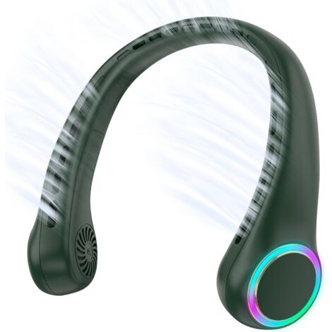 Ventilateur de cou, mini ventilateur USB, ventilateur sans lame, vent puissant et silencieux 4000 mAh 3 vitesses, vert (1/5)