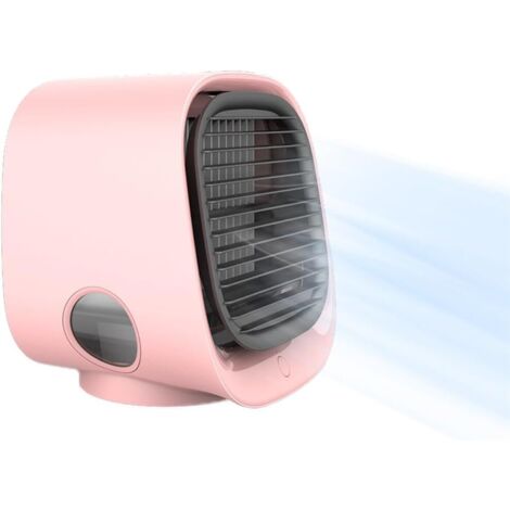 Refroidisseur d'air portable, mini humidificateur (3 vitesses), ventilateur de bureau USB, climatiseur de bureau à domicile (rose) (1/5)
