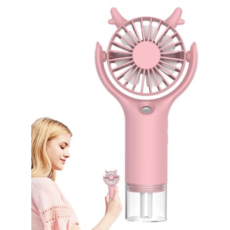 Ventilateur brumisateur, rechargeable, refroidissement réglable à 3 vitesses, alimenté par USB, adapté à la maison, au camping, à l'extérieur, rose (1/5)