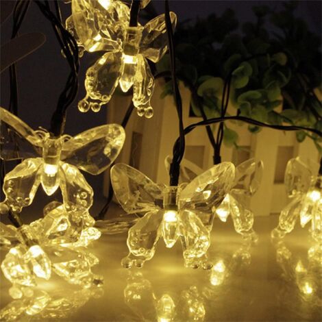 Guirlande lumineuse solaire d'extérieur à LED avec 8 modes d'éclairage pour jardin, terrasse et fête (papillon blanc chaud, 5 m/20 lumières) (1/5)