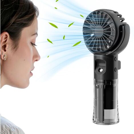Ventilateur brumisateur portable  Ventilateur portatif rechargeable - Refroidisseur portable 4 vitesses, glacière de randonnée, Noir (1/5)