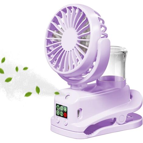 Mini ventilateur portable à pince, rechargeable par USB, 4 vitesses réglables, convient pour la maison, la poussette, le bureau ou l'extérieur, Violet (1/5)