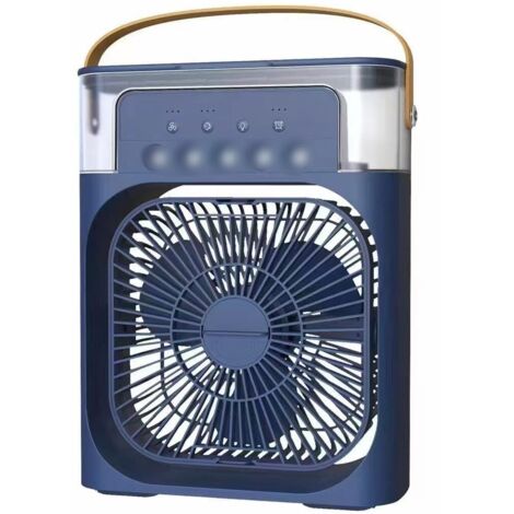 Petit refroidisseur silencieux, humidificateur portable USB 4 en 1 avec fonction de pulvérisation d'eau, lumière LED 7 couleurs, 3 vitesses (bleu) (1/4)