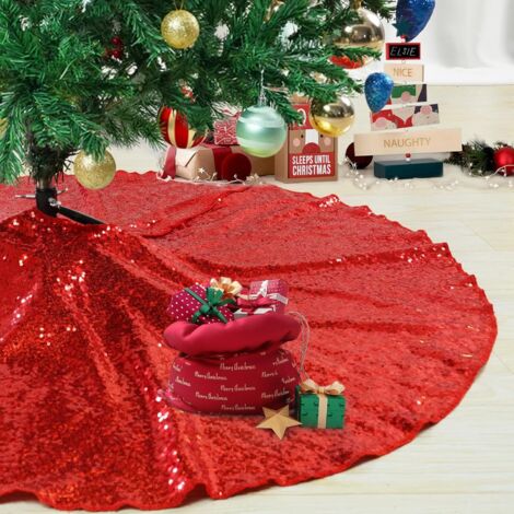 Jupe de sapin de Noël de 90 cm de diamètre, tablier inférieur de sapin de Noël, décoration de sapin de Noël, décoration intérieure (rouge) (1/5)