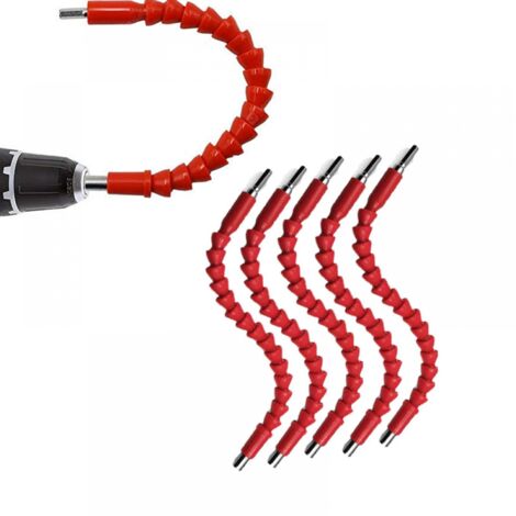 Tige de connexion pour perceuse électrique 5 pièces - Tige flexible universelle - Tige d'extension pour perceuse à arbre flexible - 295 mm - Rouge (1/4)