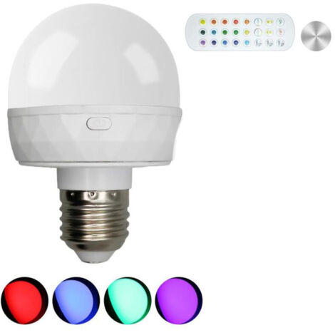 Ampoule rechargeable avec télécommande, culot E27, différentes couleurs dimmables, piles incluses, convient pour l'éclairage de secours, 2500 mAh. (1/5)
