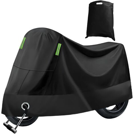 Housse de moto d'extérieur, protection UV, pluie, neige et poussière, avec trou de serrure, noire (220 x 95 x 110 cm) (1/5)
