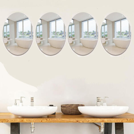 Miroir de courtoisie autocollant ovale en acrylique, miroir décoratif pour salle de bain, salon et entrée, argent, lot de 4, 1727 cm. (1/5)