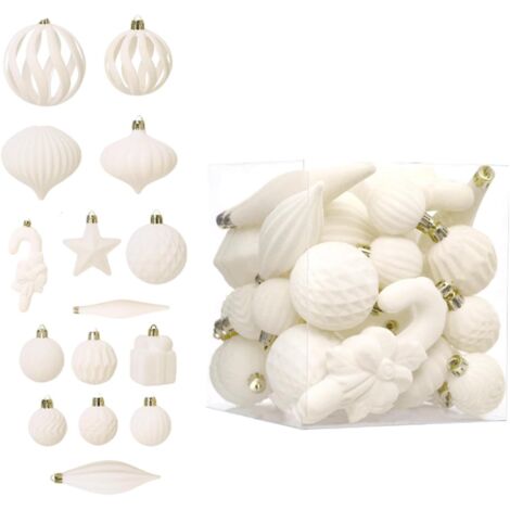 Un ensemble de 28 décorations d'arbre de Noël colorées comportant des formes de cannes à sucre et des embellissements blancs festifs. (1/4)