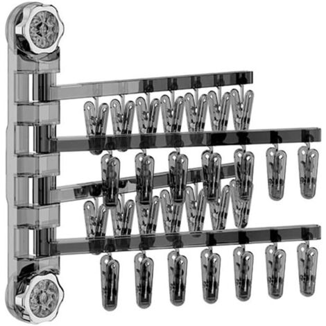 Cintre à chaussettes mural pliable multi-clips, 180 degrés, ventouse, transparent, 32 x 5 x 35 cm, gris (1/5)