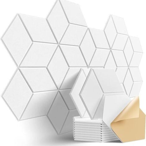 Panneaux insonorisants hexagonaux autocollants haute densité pour murs, panneaux insonorisants, portes et plafonds, lot de 12 (blanc) (1/5)