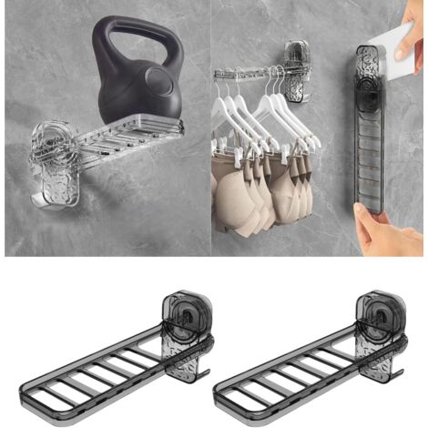 Séchoir à linge pliable avec ventouse robuste – Sans perçage, convient pour salle de bain, balcon, fenêtre, lot de 2 (gris transparent)