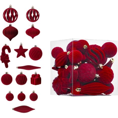 Un ensemble de 28 décorations d'arbre de Noël colorées avec des formes de canne à sucre et des décorations festives en rouge. (1/5)