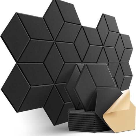 Panneaux insonorisants hexagonaux autocollants haute densité pour murs, panneaux insonorisants, portes et plafonds, lot de 12 (noir) (1/5)