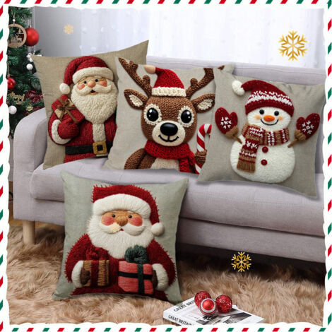 Housses de coussin de Noël, lot de 4, 45 x 45 cm, pour canapé, chambre, salon, ferme, hôtel ou décorations de Noël. (1/5)