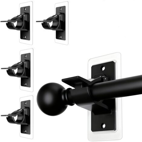 Lot de 4 supports de tringle à rideaux sans perçage - Crochets adhésifs polyvalents pour salle de bain et chambre à coucher, noir. (1/5)