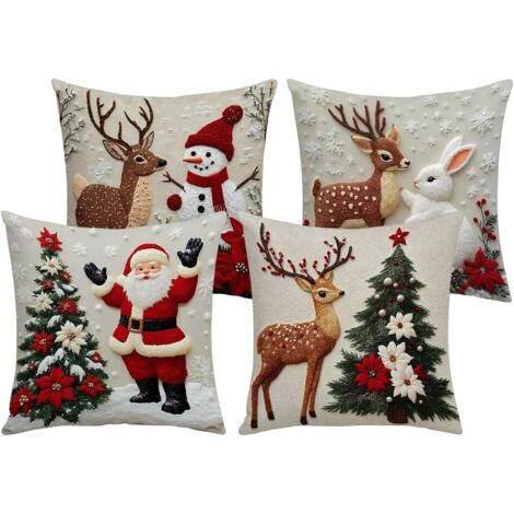 Housses de coussin Housses de coussin décoratives rouges pour la maison, Noël – Idéales pour canapé, chambre, salon, lot de 4. (1/5)