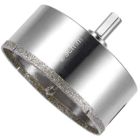 Scie cloche diamantée avec mèche pilote de centrage, diamantée, pour verre, carrelage, céramique, marbre (90 mm) (1/5)