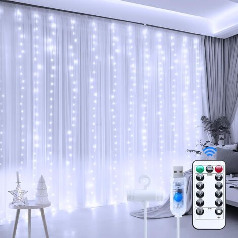 Guirlande lumineuse LED rideau, 3 m x 1 m, idéale pour les décorations d'anniversaire, de mariage et de Noël (lumière blanche, 1 paquet) (1/5)