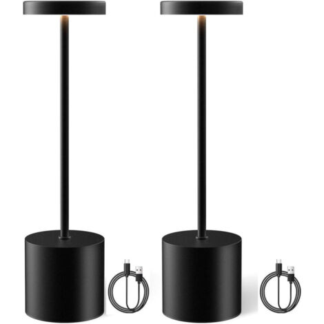 Lampe de table sans fil, rechargeable et à intensité variable pour salle à manger, terrasse, chambre et table de chevet, lot de 2 (noir) (1/5)