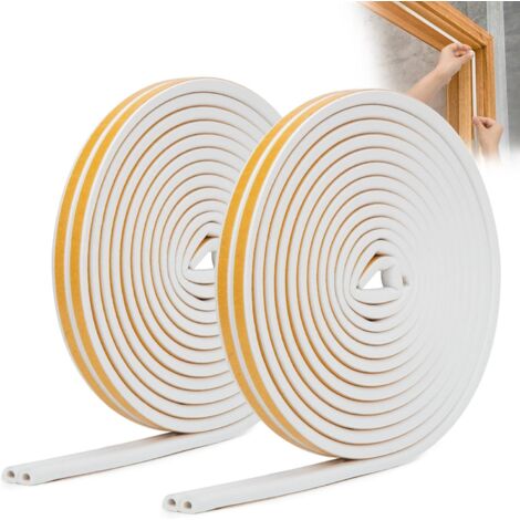 Bandes d'étanchéité pour portes et fenêtres, bandes d'étanchéité en mousse autocollantes, coupe-vent et insonorisantes (blanc, 5 m x 2, type D) (1/5)