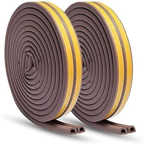 Bandes d'étanchéité pour portes et fenêtres, bandes d'étanchéité en mousse autocollantes, coupe-vent et insonorisantes (marron, 10 m x 2, type D) (1/5)
