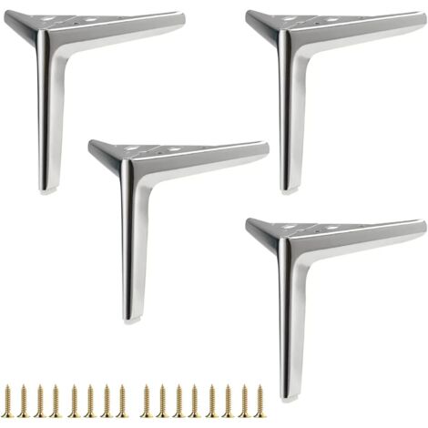 Pieds de meubles en métal, pieds de meubles DIY, pieds de canapé et pieds de chaise, ensemble argent brillant de 4 15 cm. (1/5)